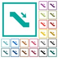 Escalator down sign square flat multi colored icons flat color icons with quadrant frames