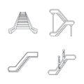 Escalator elevator icons set, outline style