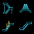 Escalator elevator icons set vector neon