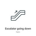 Escalator going down outline vector icon. Thin line black escalator going down icon, flat vector simple element illustration from
