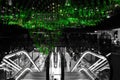 Escalator with green chandelier above Royalty Free Stock Photo