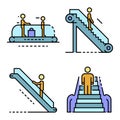 Escalator icon set line color vector