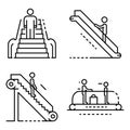 Escalator icon set, outline style