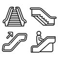 Escalator icons set, outline style