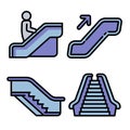 Escalator icons set, outline style