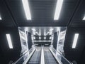 Escalator in Modern building Neon light Interior Futuristic Background