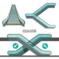 Escalator moving staircase with arrows showing way of movement