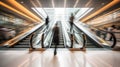 Escalator with people motion blur view long exposure, concept of Abstract motion, created with Generative AI technology Royalty Free Stock Photo