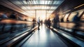 Escalator with people motion blur view long exposure, concept of Abstract motion, created with Generative AI technology Royalty Free Stock Photo