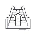 Escalator with person icon, linear isolated illustration, thin line vector, web design sign, outline concept symbol with