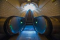 Escalator perspective to the exit tunnel Metro Paris Royalty Free Stock Photo