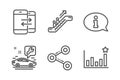 Escalator, Phone communication and Car service icons set. Information, Share and Efficacy signs. Vector