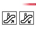 Escalator sign. Editable stroke. Outline icons.