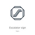 Escalator sign icon. Thin linear escalator sign outline icon isolated on white background from signs collection. Line vector Royalty Free Stock Photo