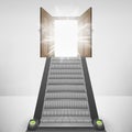 Escalator staircase leading to heaven door flare Royalty Free Stock Photo