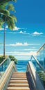 Escalator To The Ocean: A Stunning Illustration Of Palm Trees