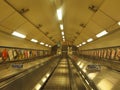 Escalators on the way to tube, London England Royalty Free Stock Photo