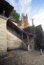 Escaliers du Marche Staircase with Lausanne Cathedral on background - Lausanne, Switzerland Royalty Free Stock Photo