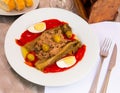 Escalivada - traditional Catalan dish of smoky grilled vegetables with tuna, egg and olives