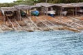 Escalo Formentera boat stranded wooden rails Royalty Free Stock Photo