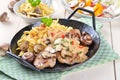 Escalope chasseur with spaetzle Royalty Free Stock Photo