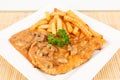 Escalope with mushrooms and french fries