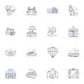 Escapading expats line icons collection. Travel, Adventure, Culture, Expat, Freedom, Exploration, Wanderlust vector and