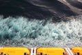 Escape boats with yellow roof on cruise ship Royalty Free Stock Photo