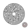 Escape circle labyrinth with entry and exit.vector game maze puzzle with solution.Num.02