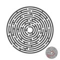Escape circle labyrinth with entry and exit.vector game maze puzzle with solution.Num.04