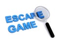 Escape game with magnifying glass on white