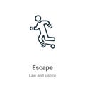 Escape outline vector icon. Thin line black escape icon, flat vector simple element illustration from editable law and justice Royalty Free Stock Photo