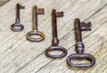 Escape room game concept, old rusty vintage keys