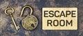 Escape room game concept, old vintage key and padlock