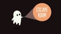 Escape Room games background concept with ghost and flashlight. Vector illustration