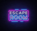 Escape Room neon signs vector. Escape Room Design template neon sign, light banner, neon signboard, nightly bright