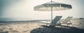 peaceful scene with two beach chairs and umbrellas overlooking the calm ocean Royalty Free Stock Photo