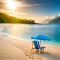 Beach chairs with umbrella and beautiful sand beach, tropical beach with white sand and turquoise wate Royalty Free Stock Photo