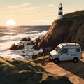 Camper Van on the Edge of a Rocky Beach