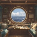 Awe-inspiring Sea View from a Vintage Sailboat Interior Royalty Free Stock Photo