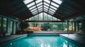 Escape to Serenity, A Gorgeous Indoor Swimming Pool with Panoramic Forest Views, Generative AI