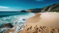 A peaceful beach with warm sand blue waters and clear skies created with Generative AI