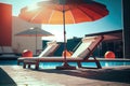 Escape to the Sun: Sun Loungers and Umbrellas at a Modern Hotel - Generative AI