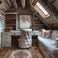 Cozy Attic Office: A Perfect Haven for Work and Creativity Royalty Free Stock Photo