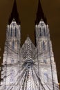 The Escape videomapping light projection on the Saint Ludmila church in Prague by Laszlo Zsolt Bordos at the Signal light festival Royalty Free Stock Photo