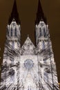 The Escape videomapping light projection on the Saint Ludmila church in Prague by Laszlo Zsolt Bordos at the Signal light festival Royalty Free Stock Photo