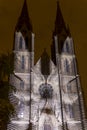 The Escape videomapping light projection on the Saint Ludmila church in Prague by Laszlo Zsolt Bordos at the Signal light festival Royalty Free Stock Photo