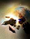 Escaping from planet explosion Royalty Free Stock Photo