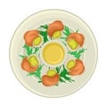 Escargot Dish with Greenery Served on Plate Top View Vector Illustration