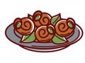 Escargot with fresh leaves on plate isolated illustration